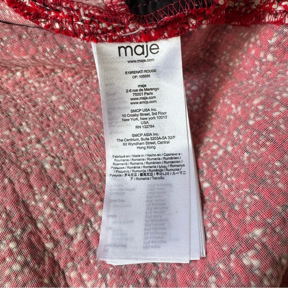 Maje Renati Tweed Red/Black Mini Dress Size 36 Small - Picture 6 of 9